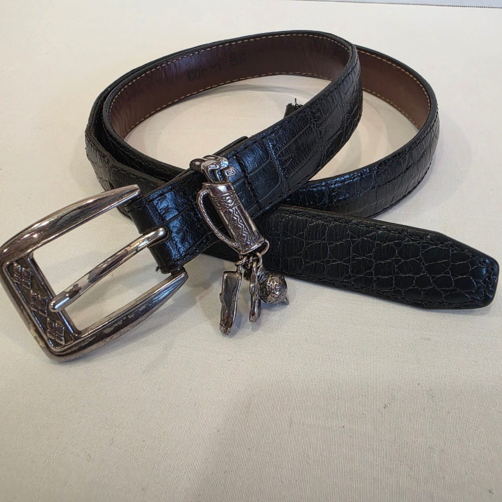 Brighton C3903 Black Croc Embossed Leather Golf Bag Charm Belt Size 32